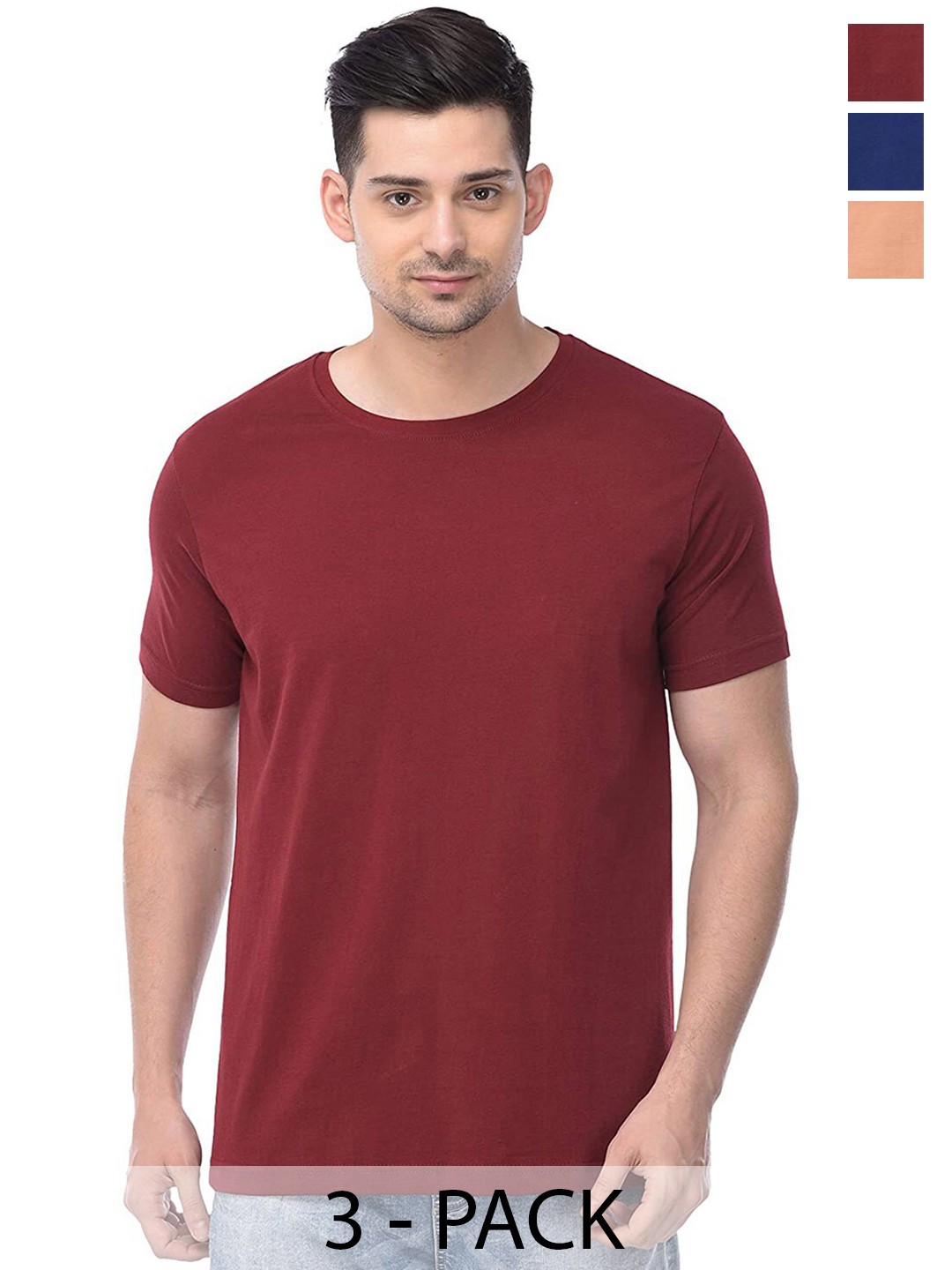 

COLOR CAPITAL Unisex Pack Of 3 Cotton T-shirts, Maroon