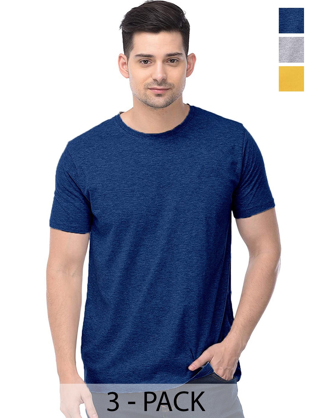 

COLOR CAPITAL Unisex Pack Of 3 Cotton T-shirts, Blue