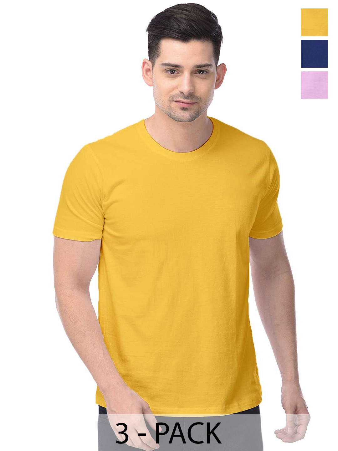

COLOR CAPITAL Unisex Pack of 3 Cotton T-shirts, Yellow
