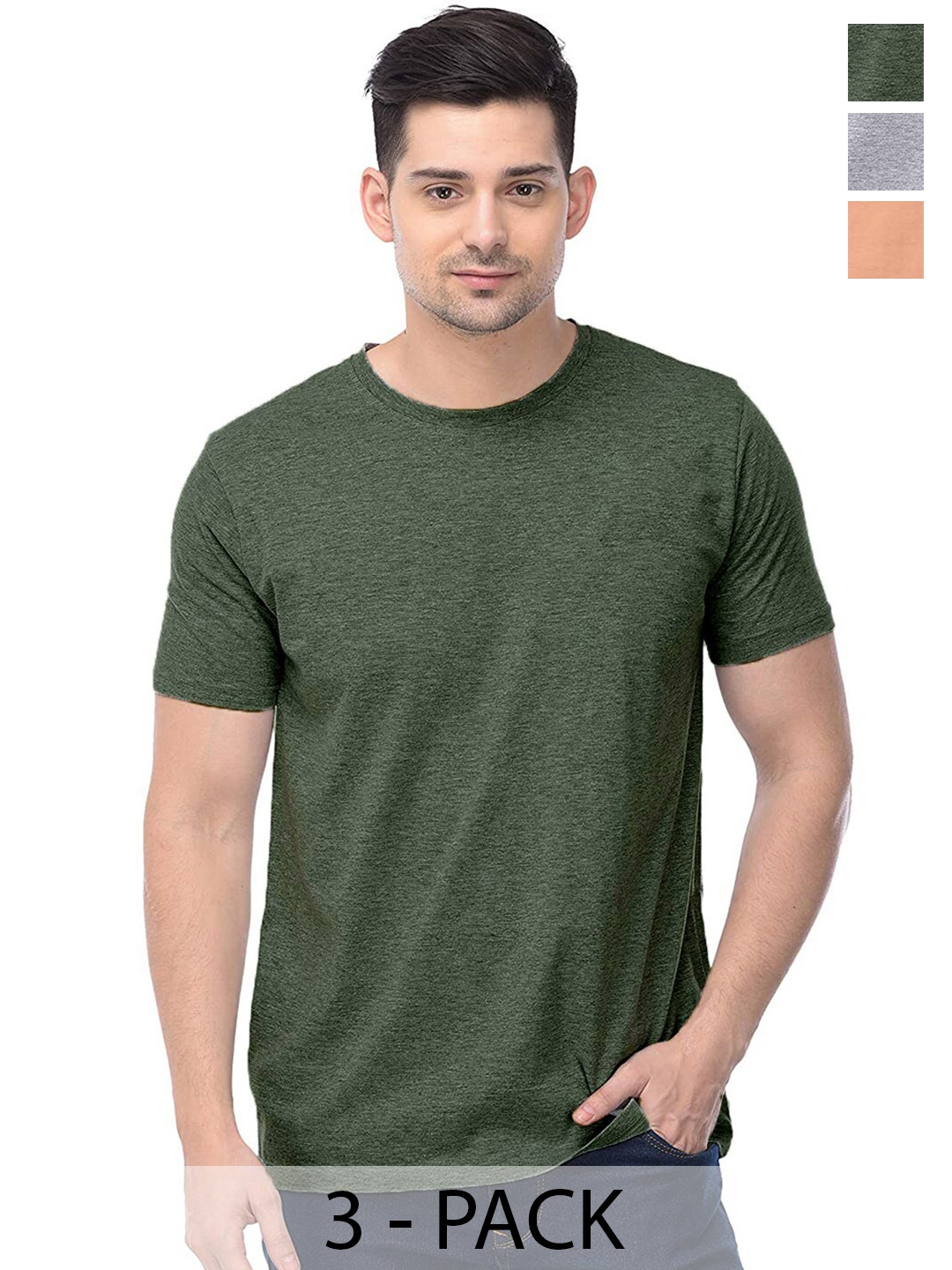 

COLOR CAPITAL Unisex Pack Of 3 Cotton T-shirts, Green