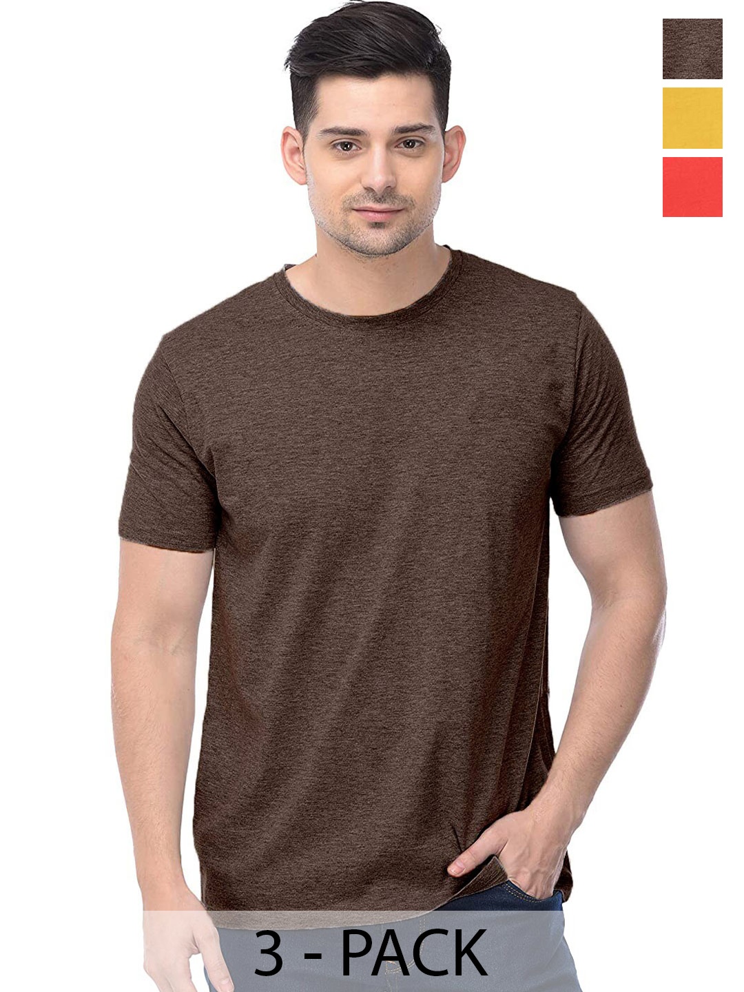 

COLOR CAPITAL Unisex Pack Of 3 Cotton T-shirts, Bronze