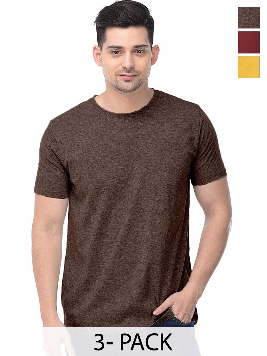 

COLOR CAPITAL Unisex Pack of 3 Cotton T-shirts, Brown
