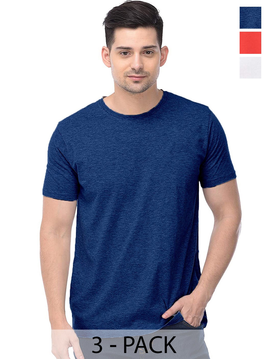 COLOR CAPITAL Unisex Pack Of 3 Cotton T-shirts, Blue