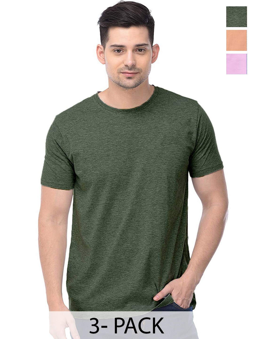 

COLOR CAPITAL Unisex Pack Of 3 Cotton T-shirts, Green