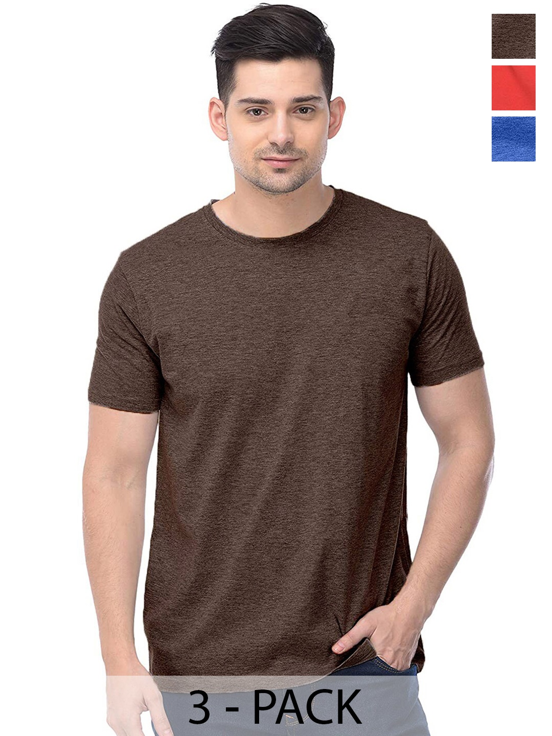 

COLOR CAPITAL Unisex Pack Of 3 Cotton T-shirts, Brown