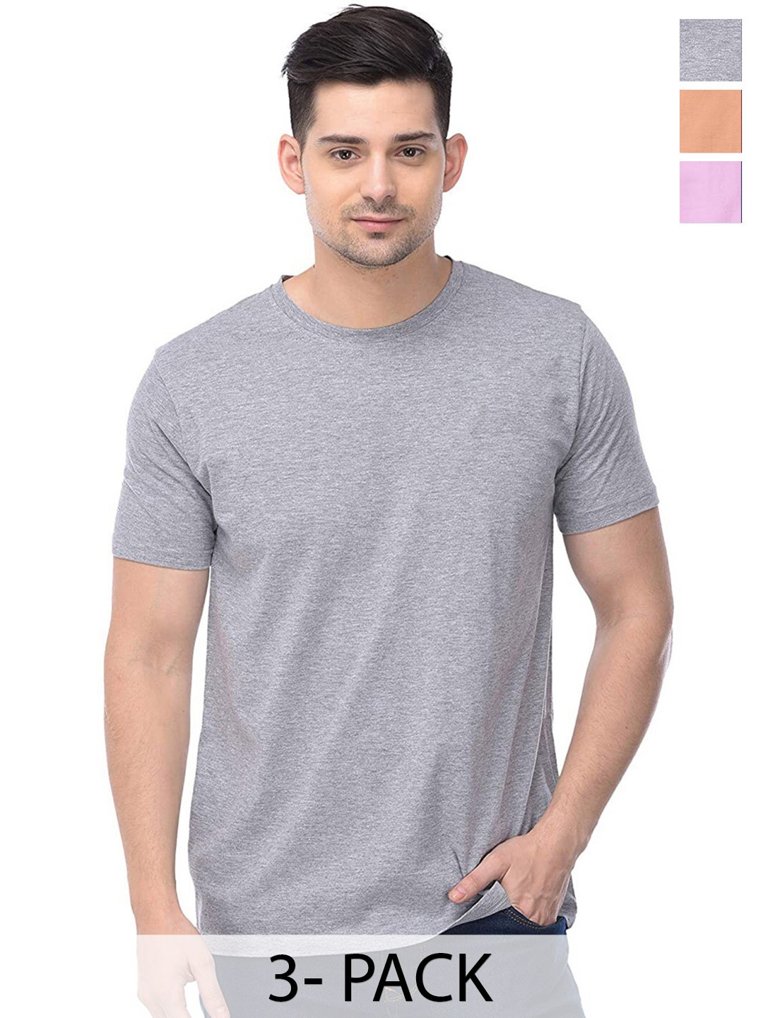 

COLOR CAPITAL Unisex Pack Of 3 Short Sleeves Cotton T-shirts, Grey