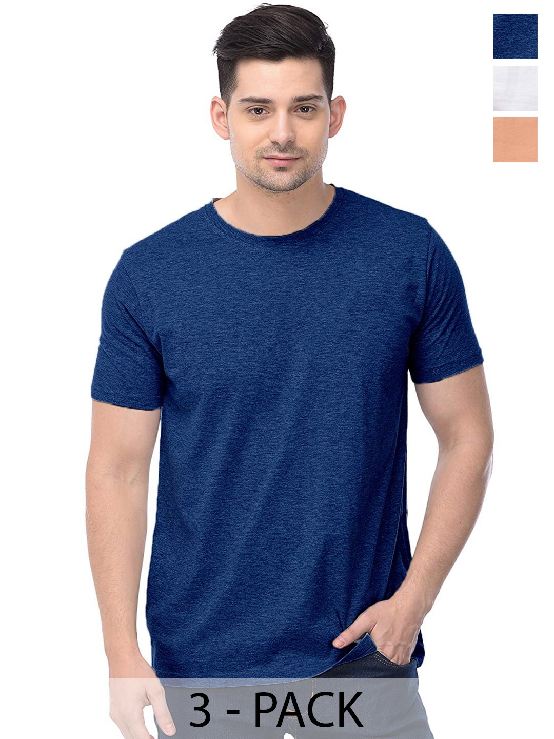 

COLOR CAPITAL Pack Of 3 Cotton T-shirt, Blue