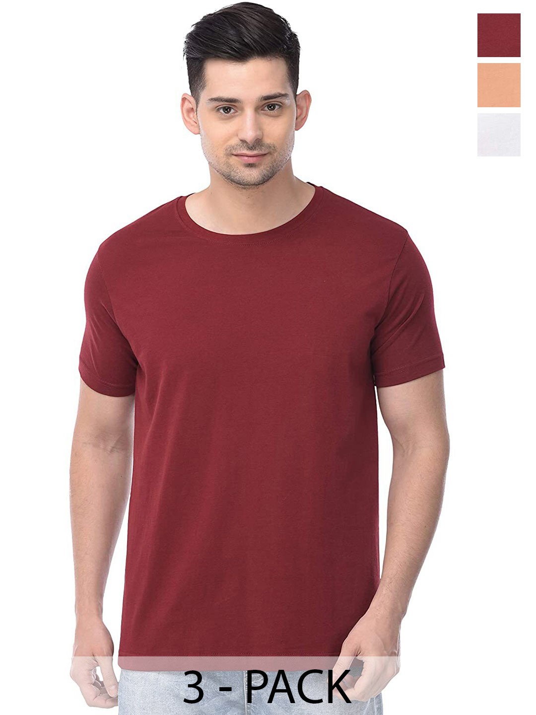

COLOR CAPITAL Unisex Pack Of 3 Cotton T-Shirts, Maroon