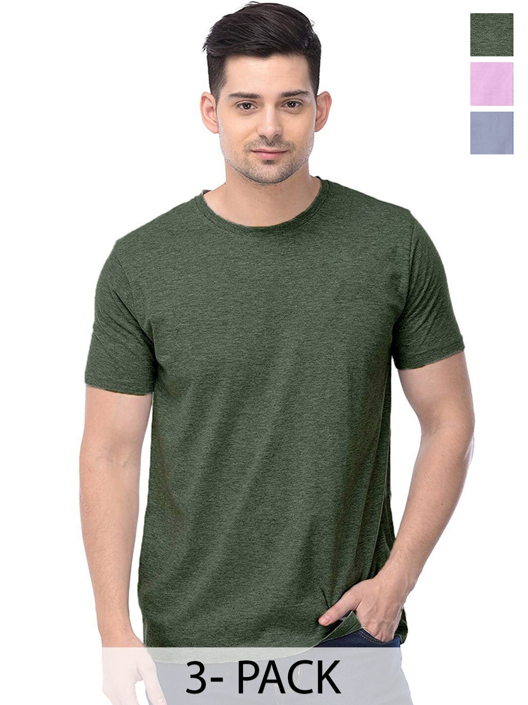 COLOR CAPITAL Unisex Pack Of 3 Cotton T-Shirts, Green