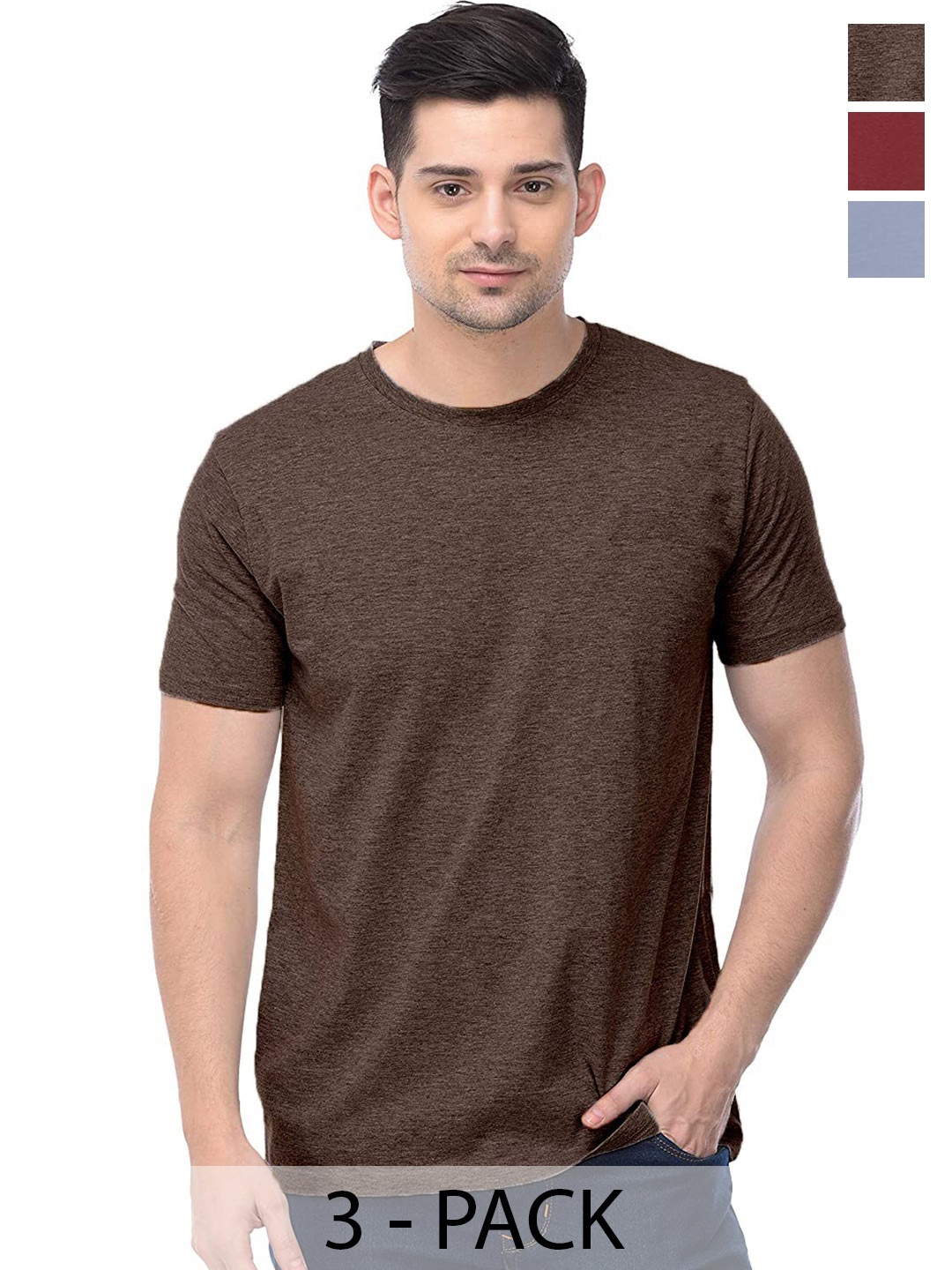 COLOR CAPITAL Unisex Pack Of 3 Cotton T-Shirt, Olive