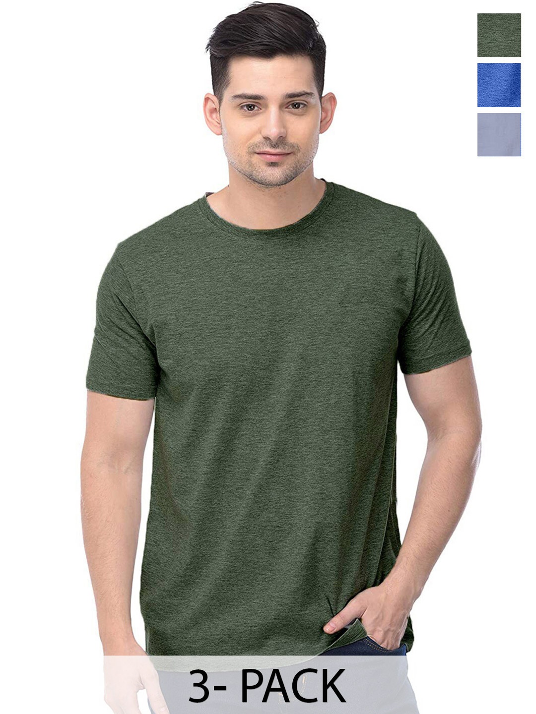 

COLOR CAPITAL Unisex Pack of 3 Cotton T-shirts, Green