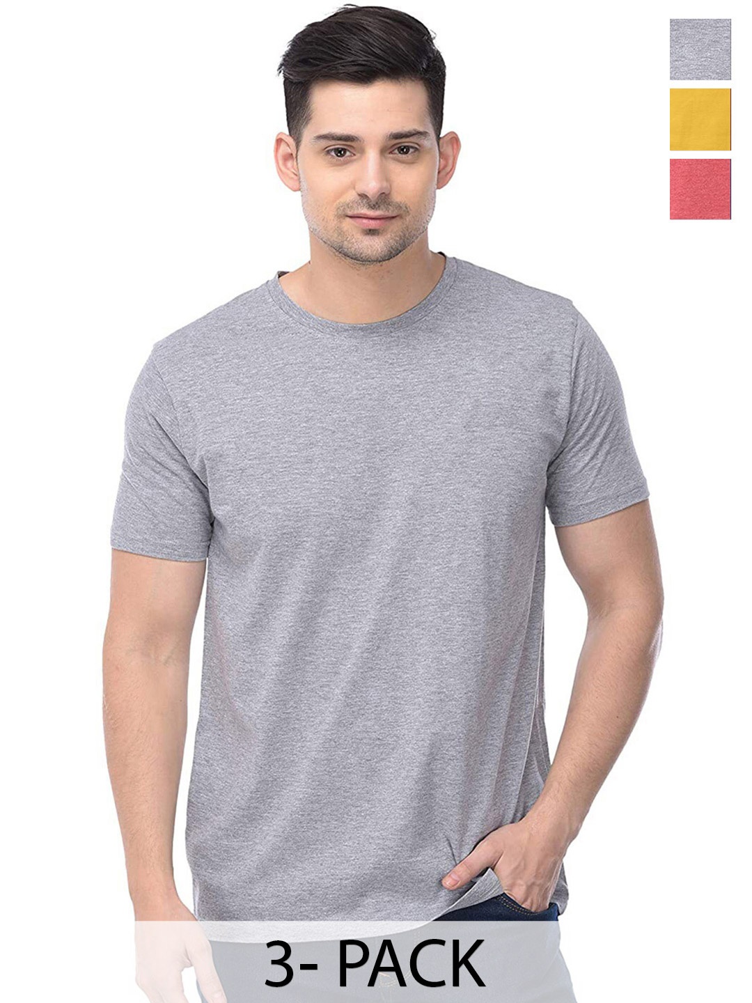

COLOR CAPITAL Unisex Pack Of 3 Regular Fit Cotton T-Shirts, Mustard