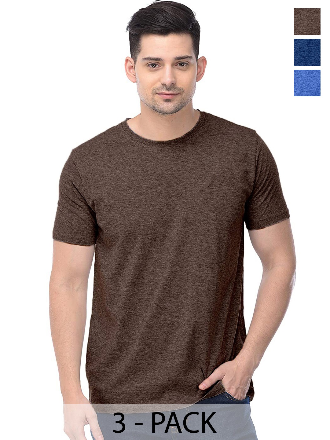 

COLOR CAPITAL Unisex Pack Of 3 Cotton T-shirt, Brown