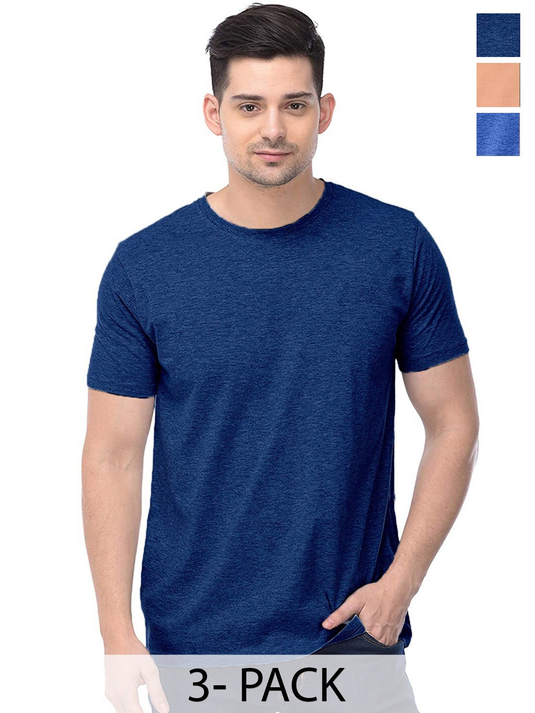 

COLOR CAPITAL Unisex Pack Of 3 Cotton T-Shirts, Navy blue