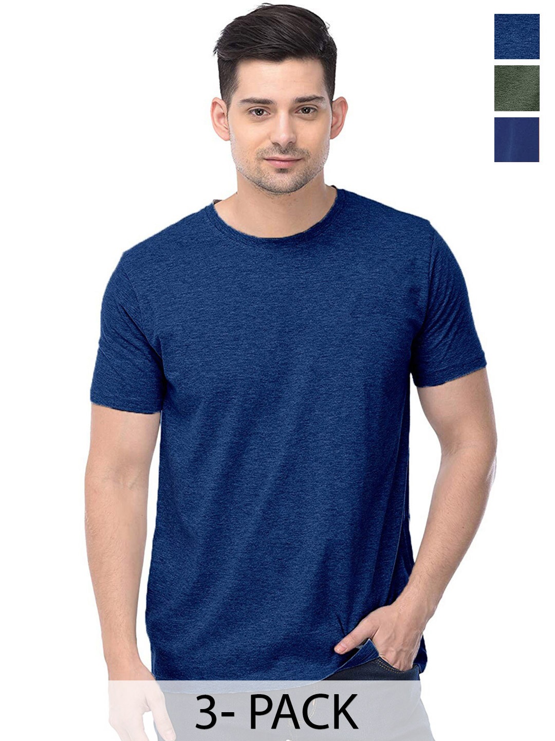 

COLOR CAPITAL Unisex Pack Of 3 Cotton T-shirt, Navy blue
