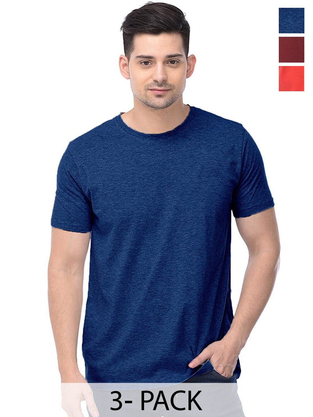 

COLOR CAPITAL Unisex Pack Of 3 Cotton T-shirts, Blue