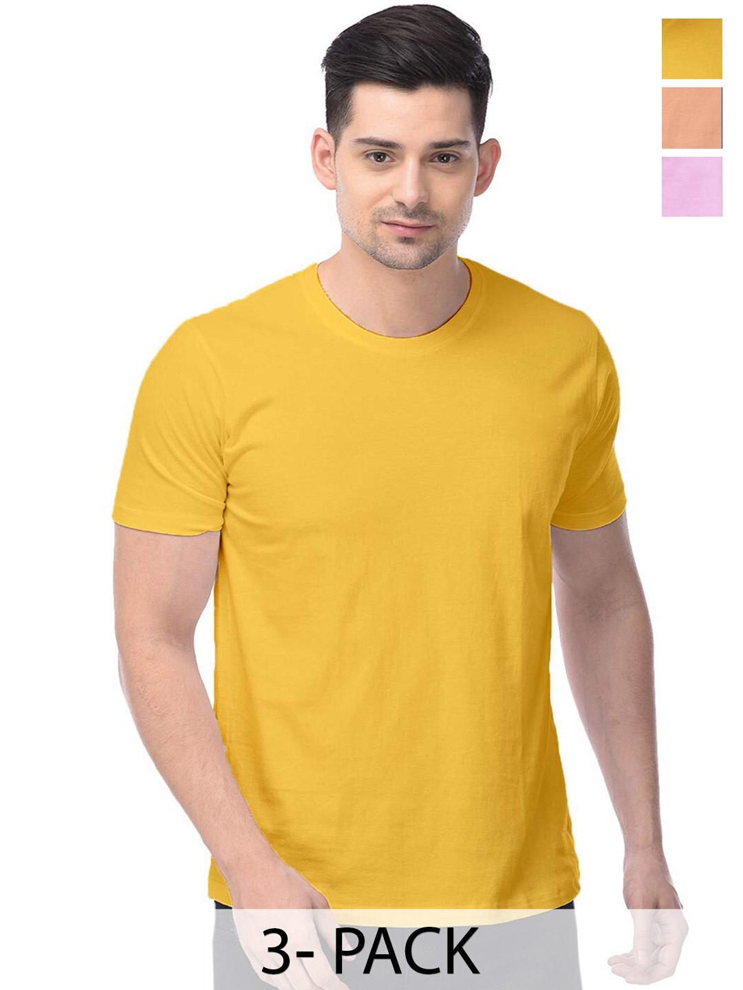 

COLOR CAPITAL Unisex Pack Of 3 Cotton T-shirt, Yellow