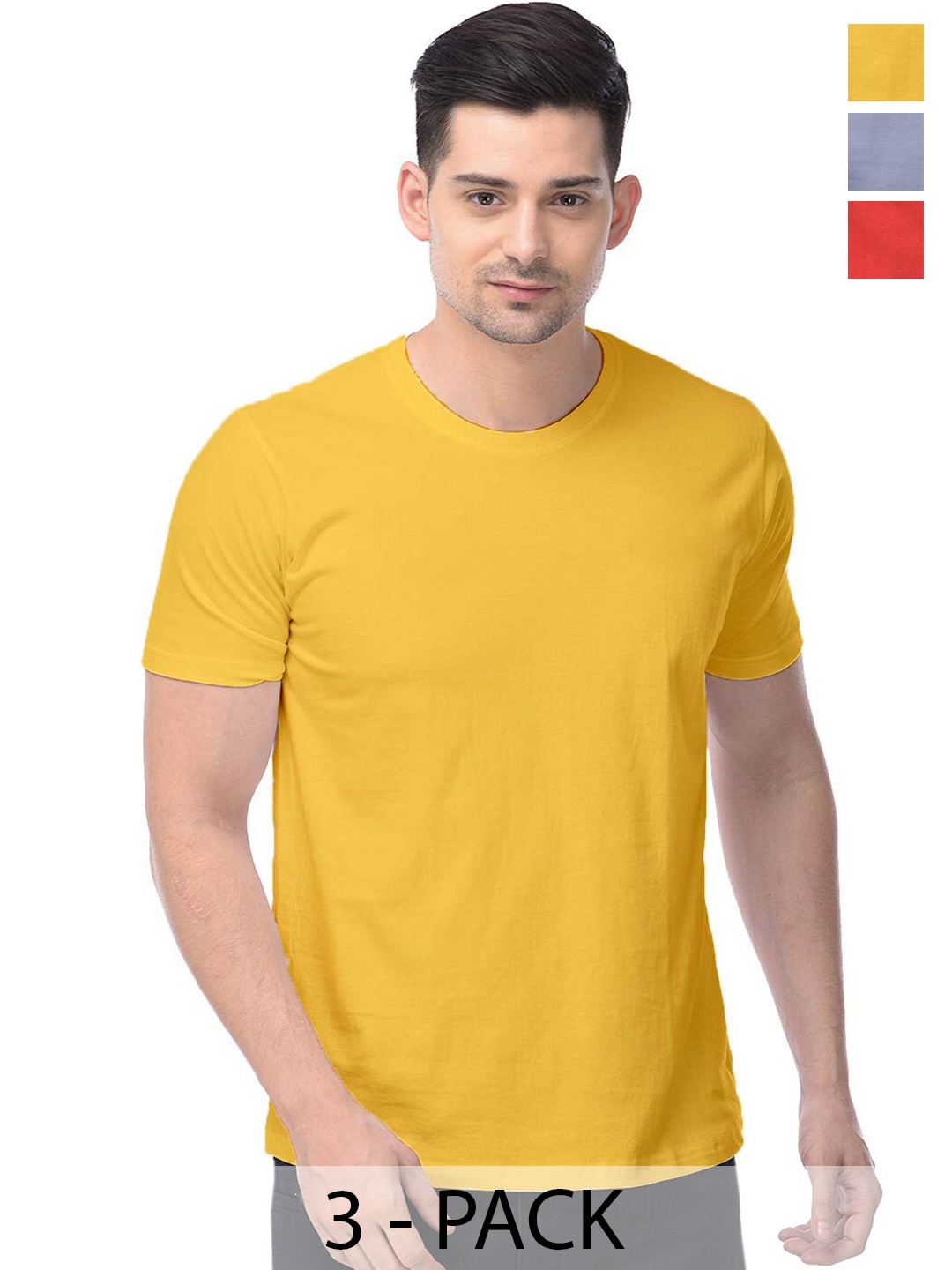 

COLOR CAPITAL Unisex Pack Of 3 Cotton T-shirts, Yellow
