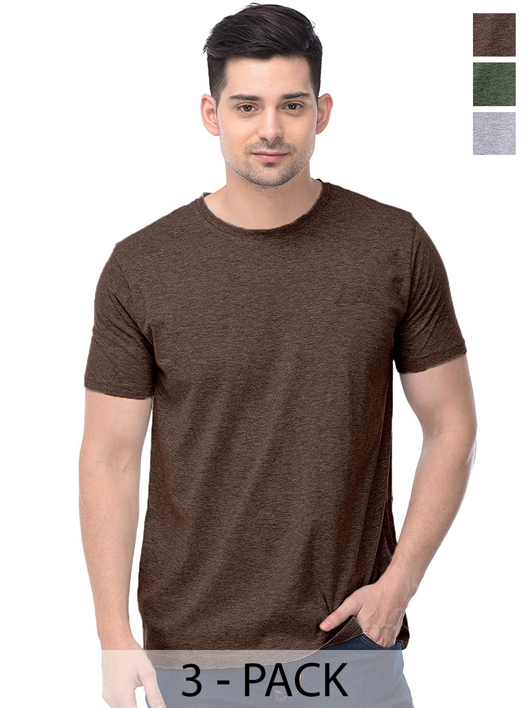 

COLOR CAPITAL Unisex Pack Of 3 Cotton T-Shirt, Olive