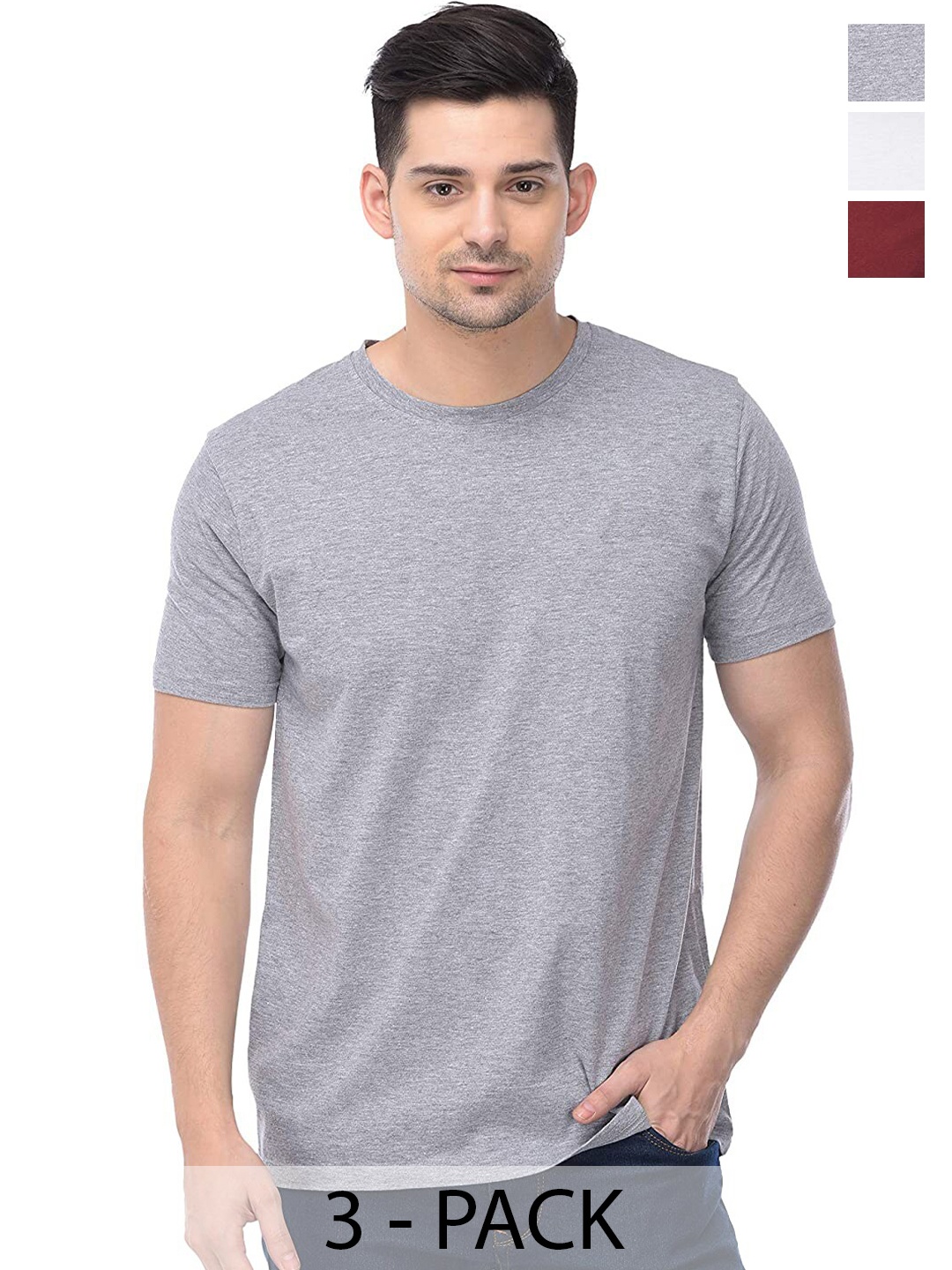COLOR CAPITAL Unisex Pack Of 3 Cotton T-shirts, Grey