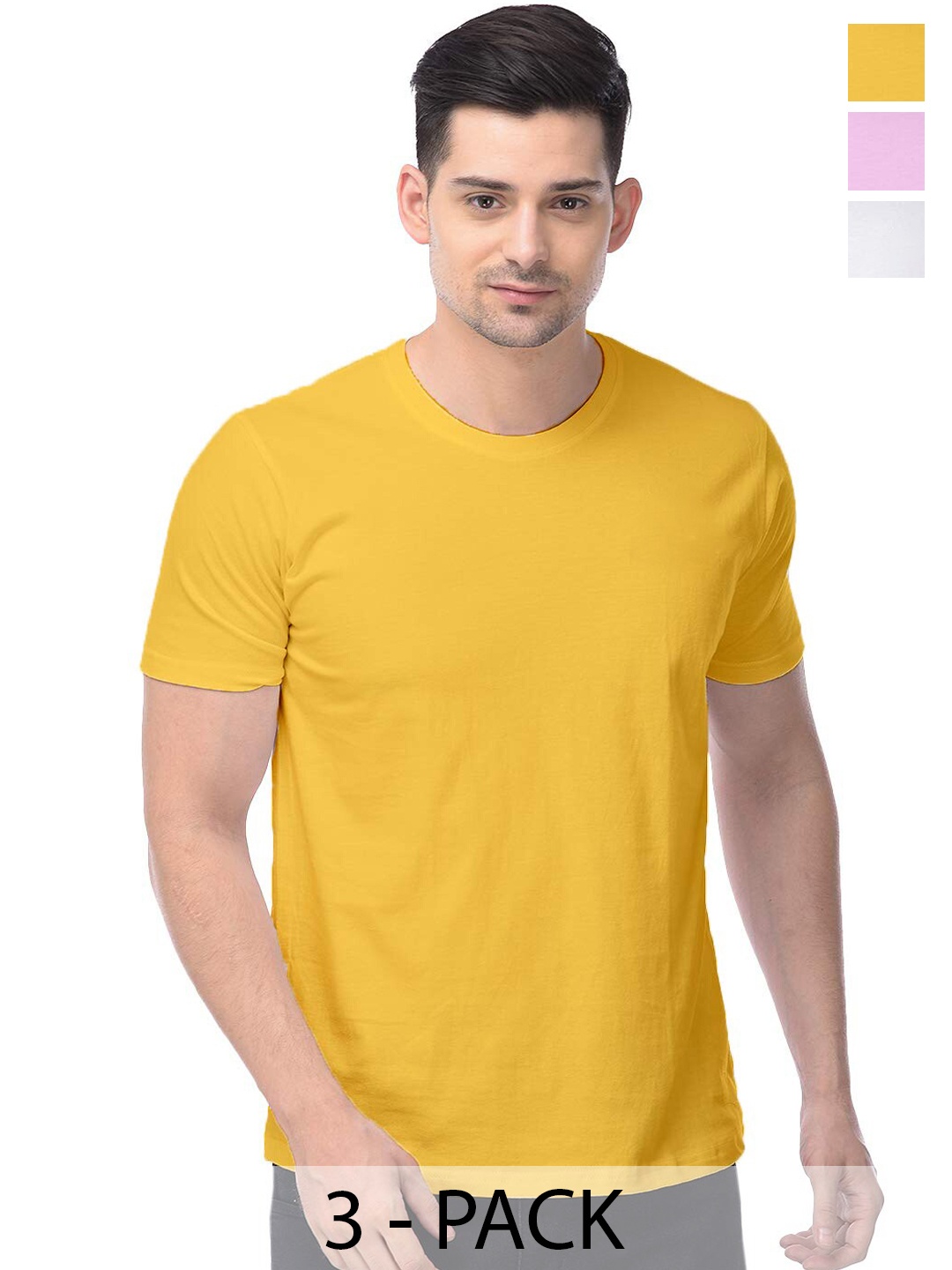 

COLOR CAPITAL Unisex Pack Of 3 Short Sleeves Cotton T-shirts, Yellow