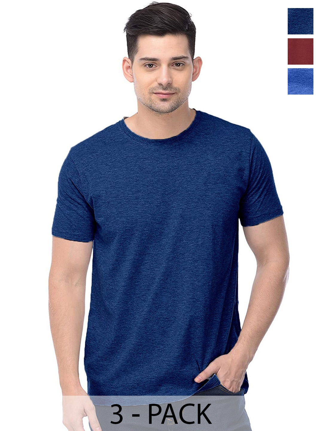 

COLOR CAPITAL Unisex Pack Of 3 Cotton T-shirts, Navy blue