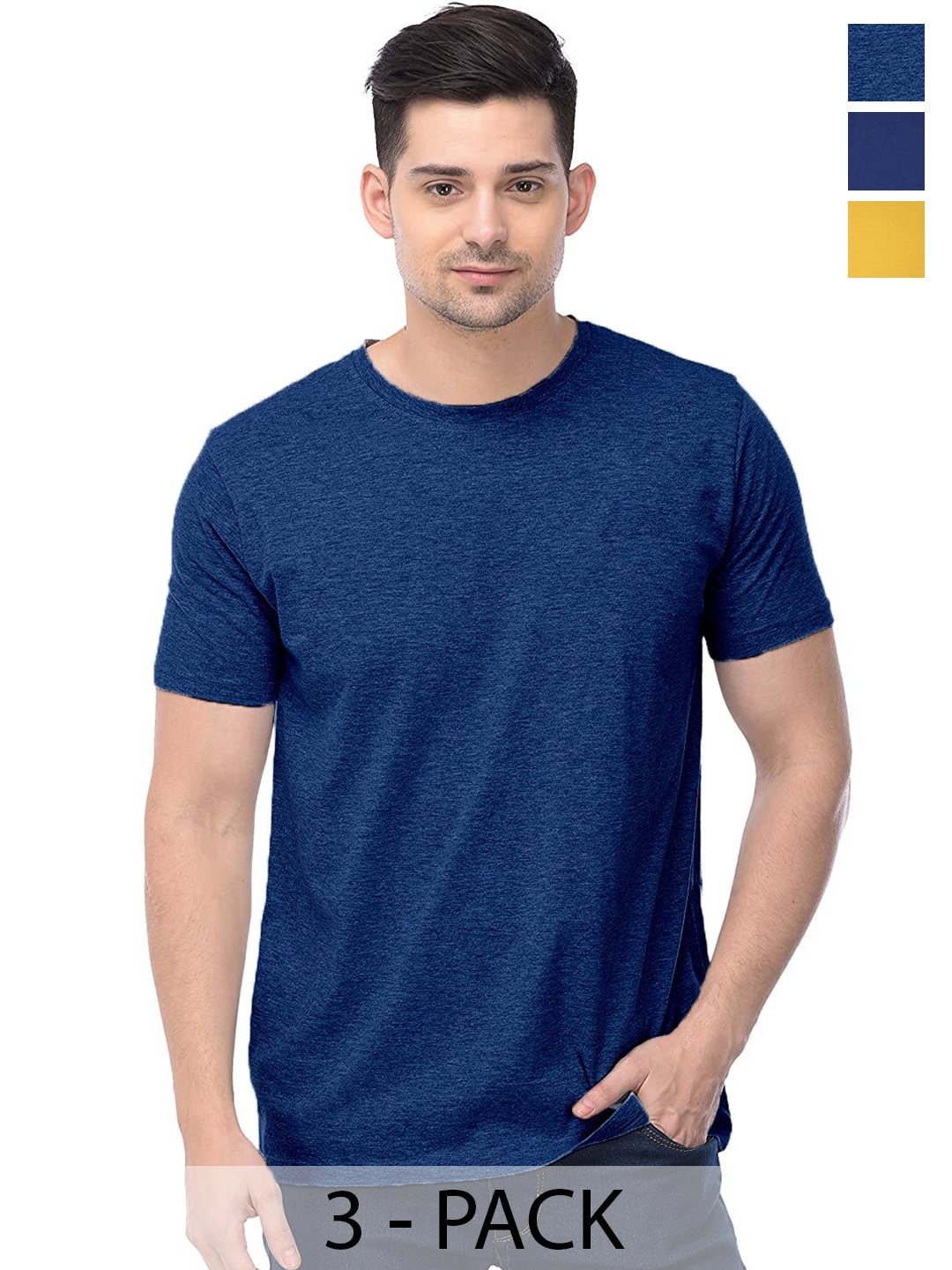 

COLOR CAPITAL Unisex Pack Of 3 Short Sleeves Cotton T-shirts, Navy blue