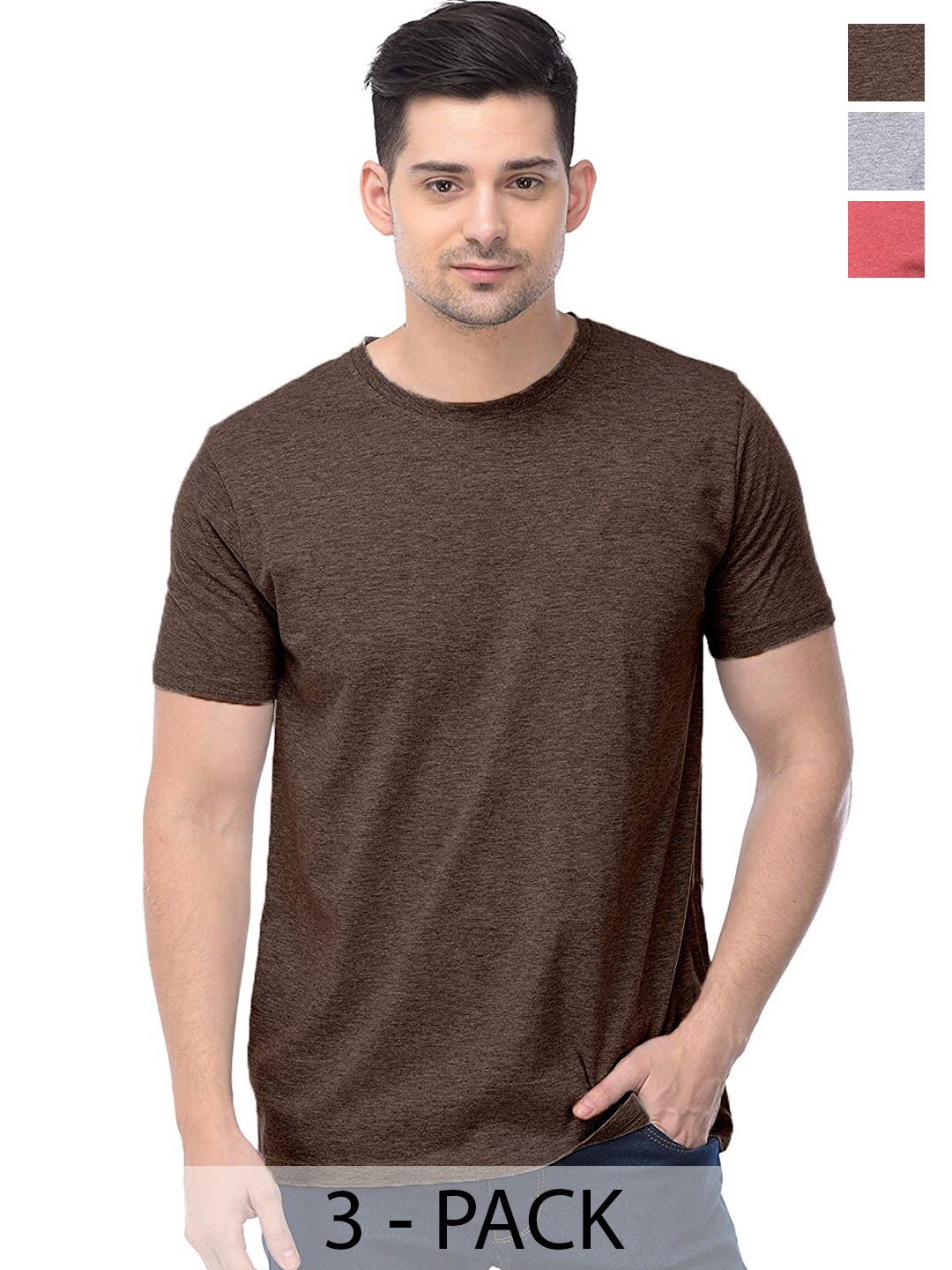 

COLOR CAPITAL Unisex Pack Of 3 Cotton T-shirts, Brown