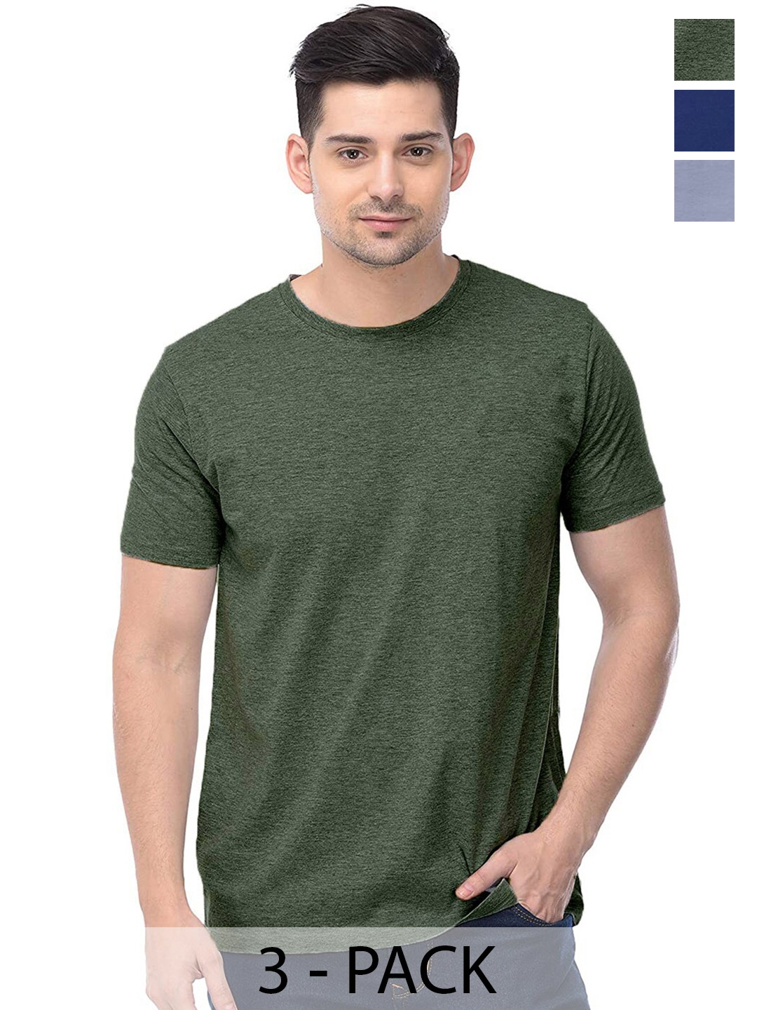 

COLOR CAPITAL Unisex Pack Of 3 Short Sleeves Cotton T-shirts, Green