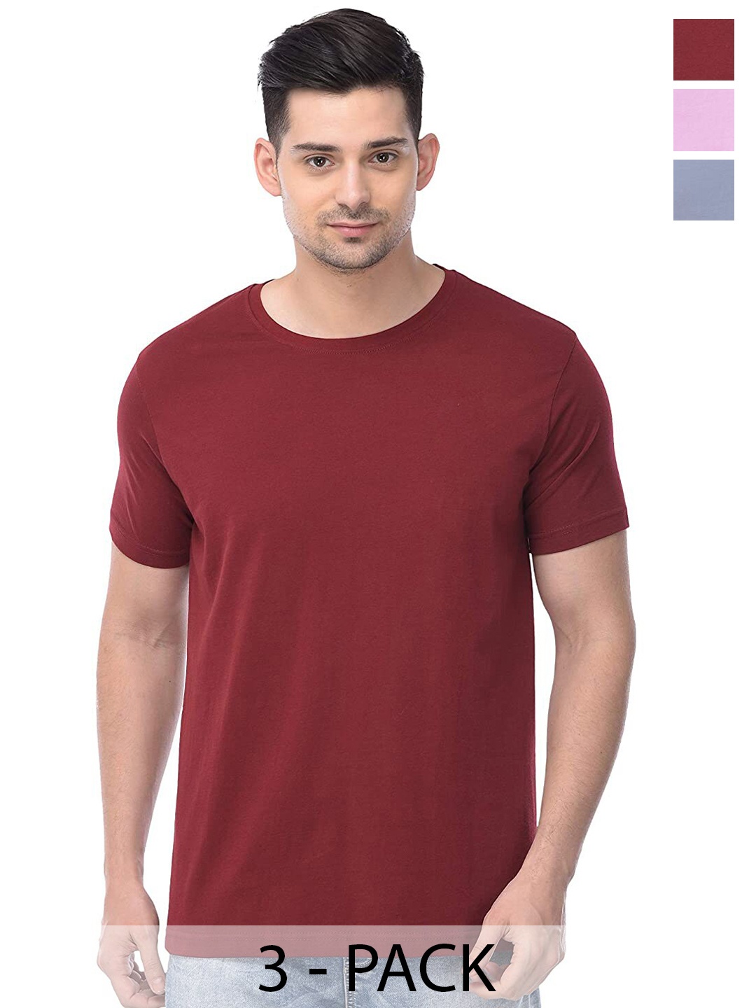 

COLOR CAPITAL Unisex Pack Of 3 Cotton T-shirt, Maroon