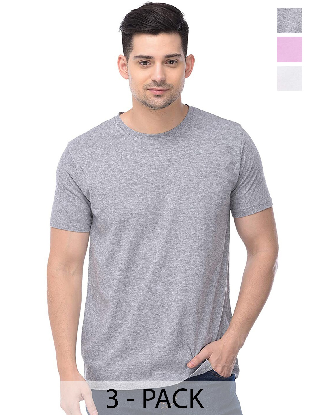 

COLOR CAPITAL Unisex Pack Of 3 Cotton T-shirts, Grey