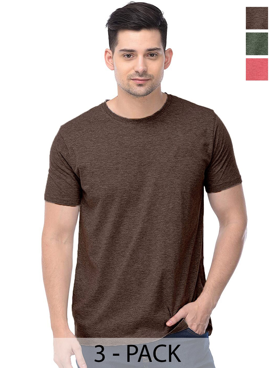 

COLOR CAPITAL Unisex Pack Of 3 Cotton T-shirts, Brown