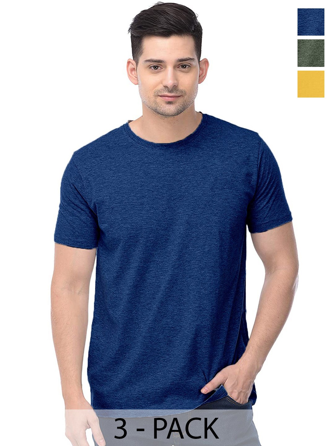 

COLOR CAPITAL Unisex Pack Of 3 Cotton T-shirt, Navy blue