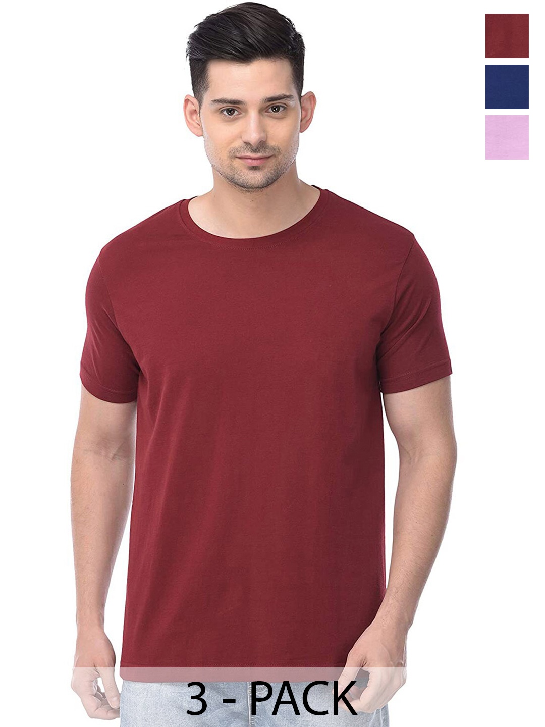 

COLOR CAPITAL Unisex Pack Of 3 Cotton T-Shirt, Maroon