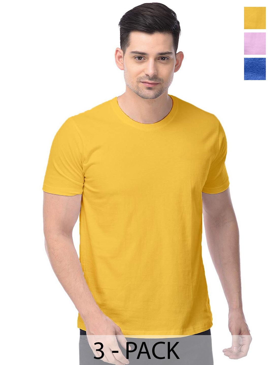 

COLOR CAPITAL Unisex Pack Of 3 Cotton T-shirt, Yellow