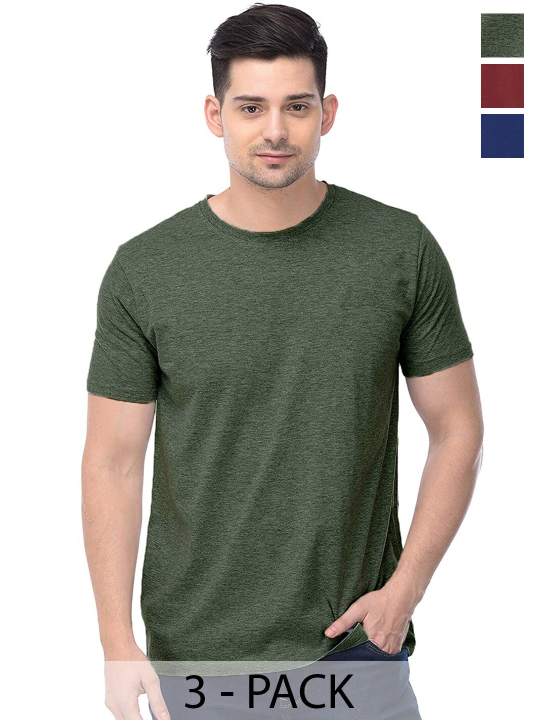 

COLOR CAPITAL Unisex Pack Of 3 Cotton T-shirts, Green