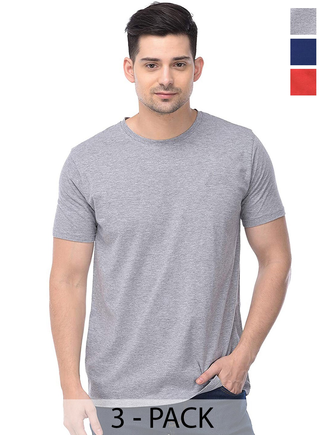 COLOR CAPITAL Unisex Pack of 3 Cotton T-shirts, Grey