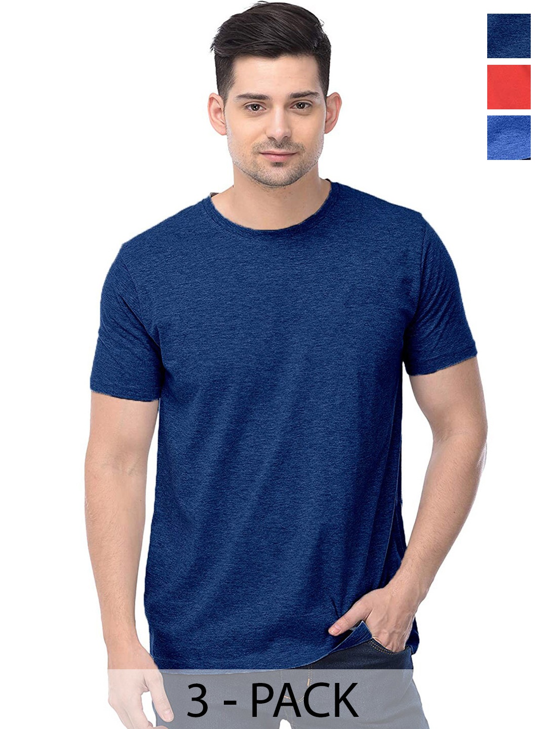 COLOR CAPITAL Unisex Pack of 3 Cotton T-shirts, Blue