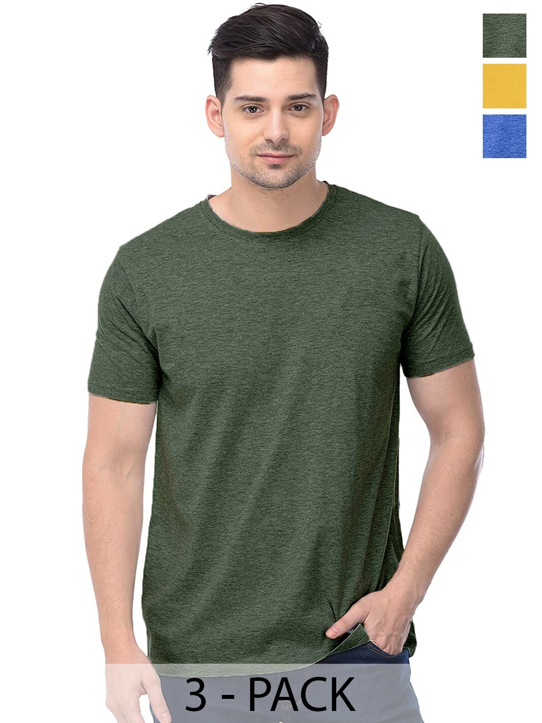 

COLOR CAPITAL Unisex Pack Of 3 Cotton T-Shirt, Olive
