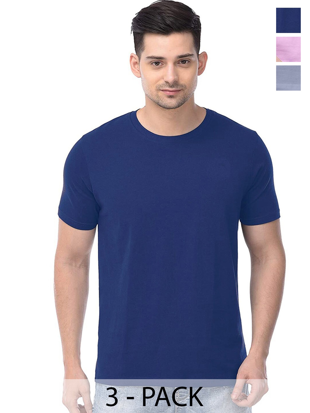 COLOR CAPITAL Unisex Pack of 3 Cotton T-shirts, Blue