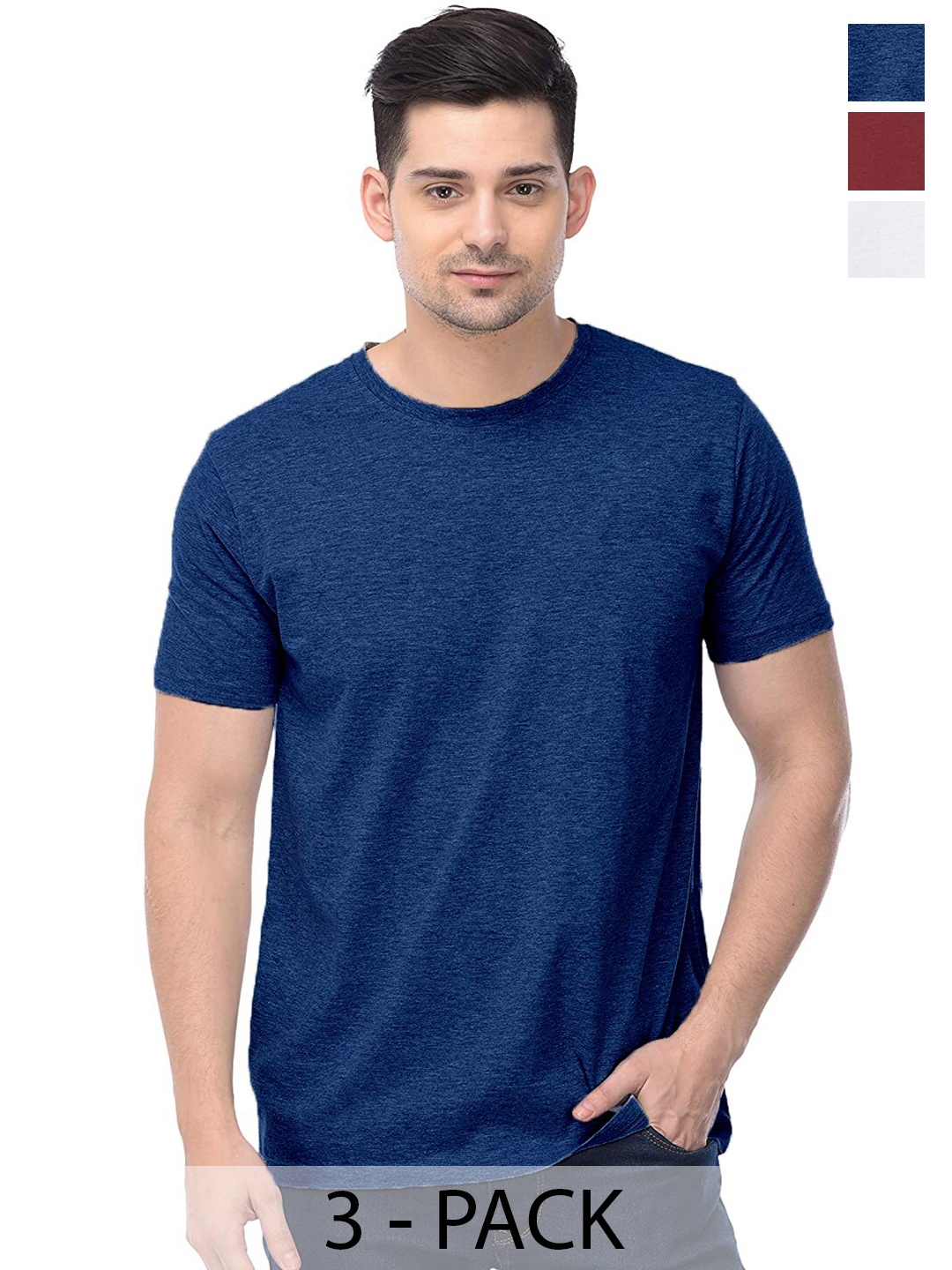 COLOR CAPITAL Unisex Pack Of 3 Cotton T-shirt, Navy blue