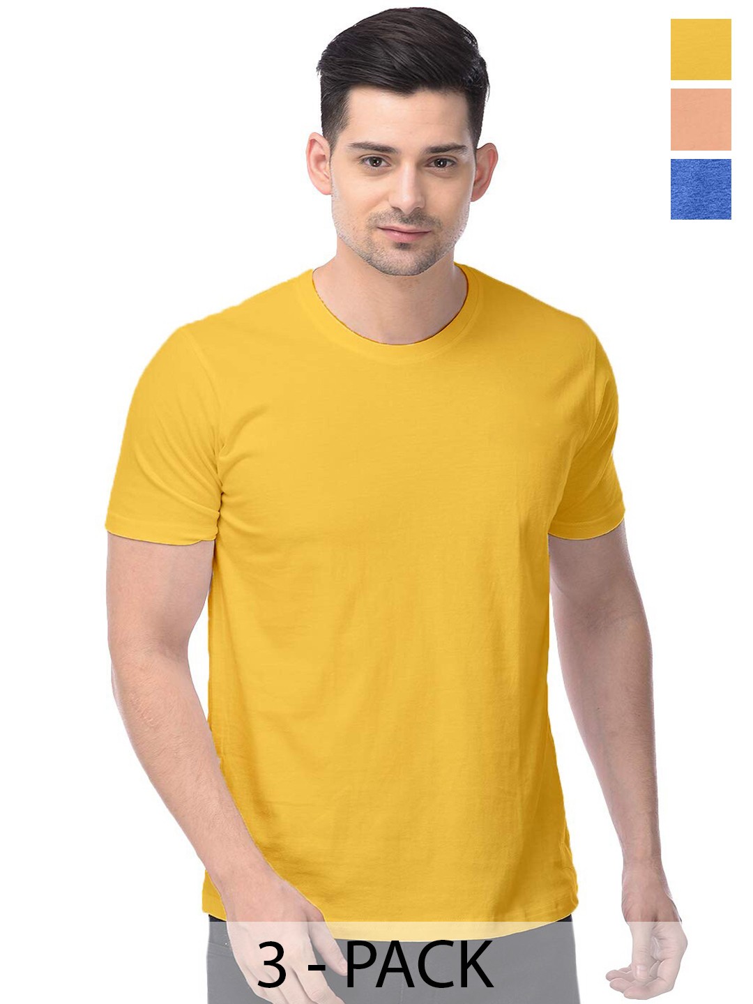 

COLOR CAPITAL Unisex Pack Of 3 Cotton T-Shirt, Yellow