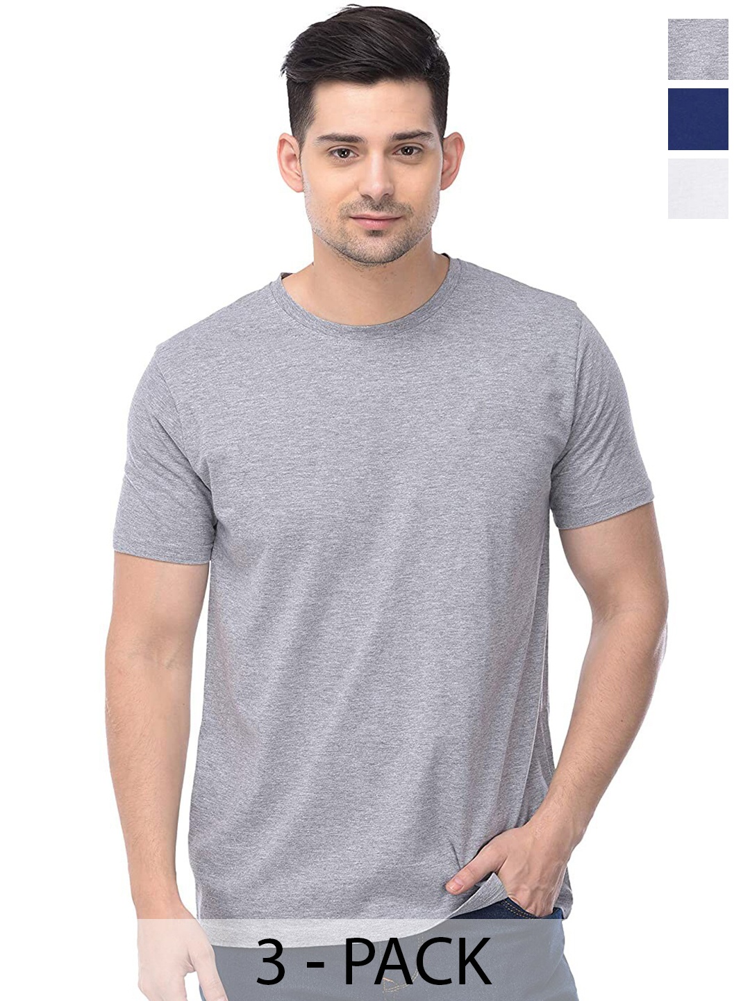 

COLOR CAPITAL Unisex Pack Of 3 Cotton T-Shirt, Grey