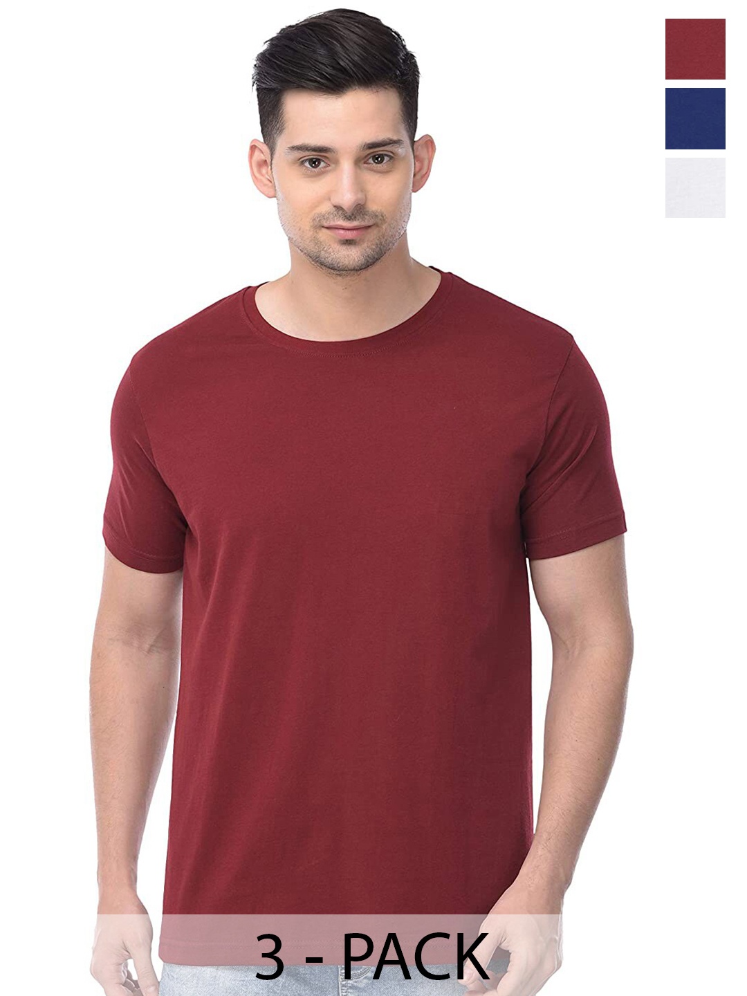 COLOR CAPITAL Unisex Pack Of 3 Round Neck Casual Cotton T-shirt, Maroon