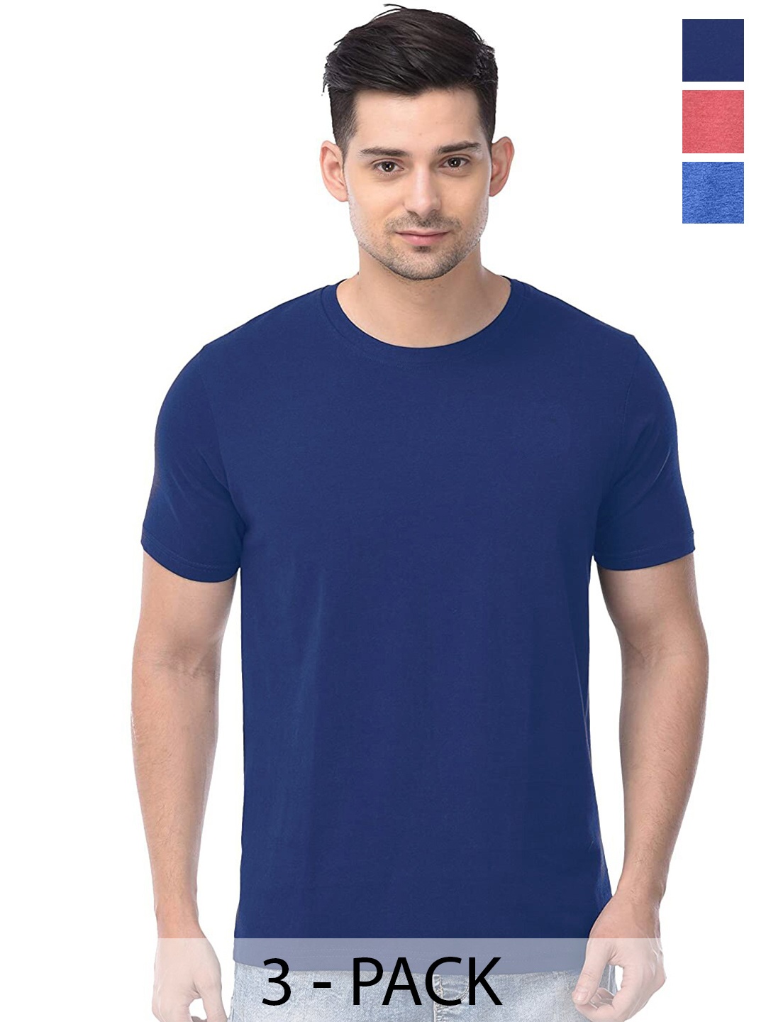 

COLOR CAPITAL Unisex Pack Of 3 Cotton T-shirts, Blue