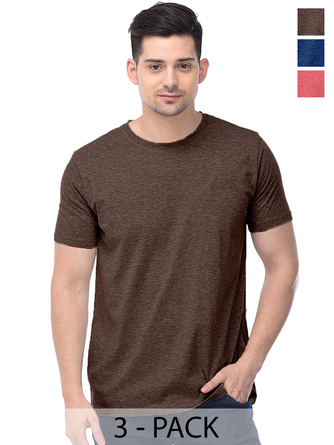 

COLOR CAPITAL Unisex Pack Of 3 Cotton T-shirts, Brown