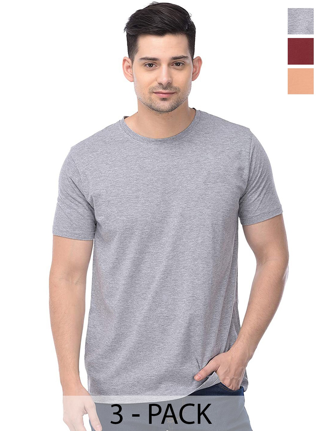 

COLOR CAPITAL Unisex Pack Of 3 Cotton T-Shirt, Grey