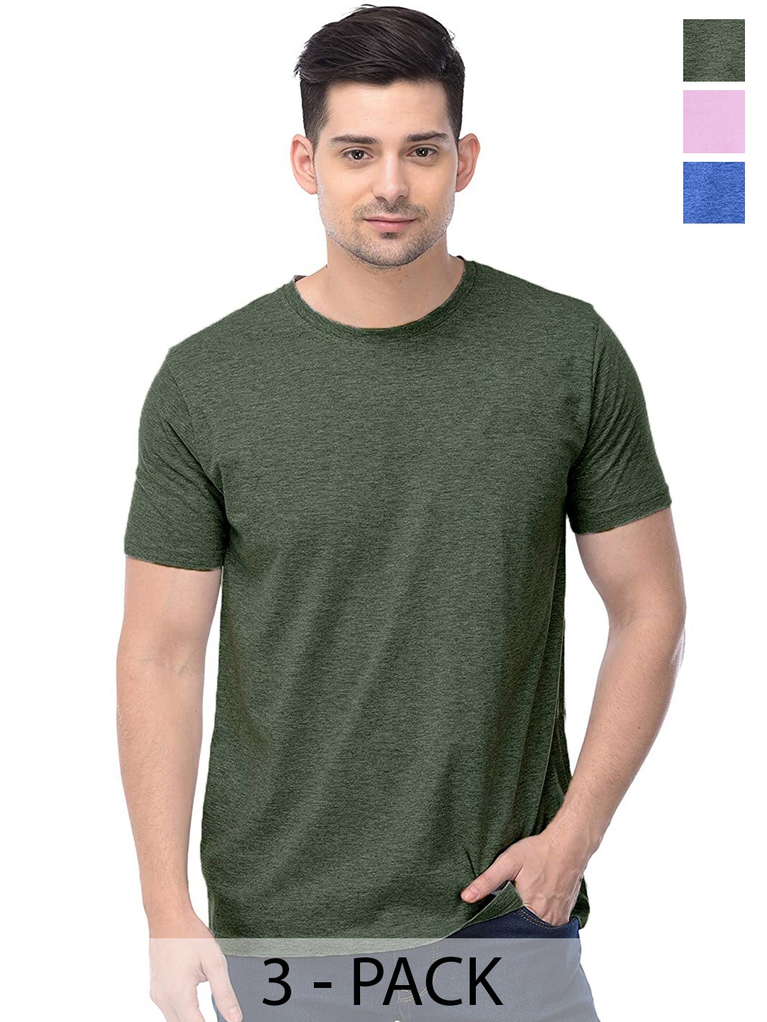 

COLOR CAPITAL Unisex Pack Of 3 Cotton T-Shirt, Olive