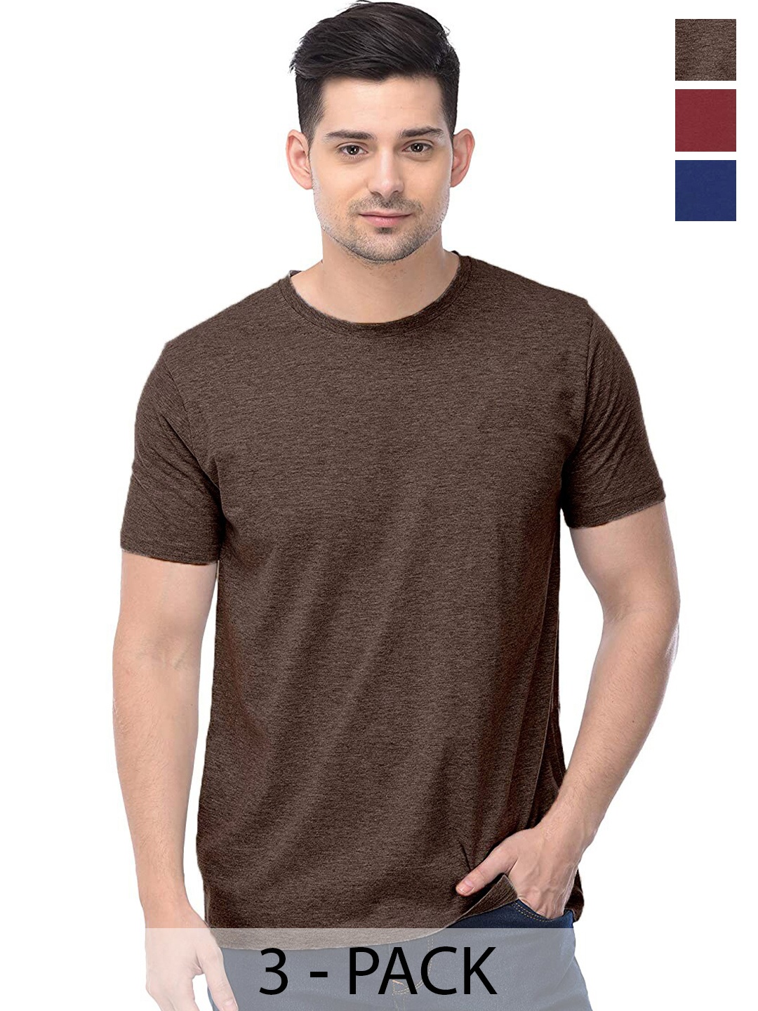 

COLOR CAPITAL Unisex Pack Of 3 Cotton T-shirts, Brown
