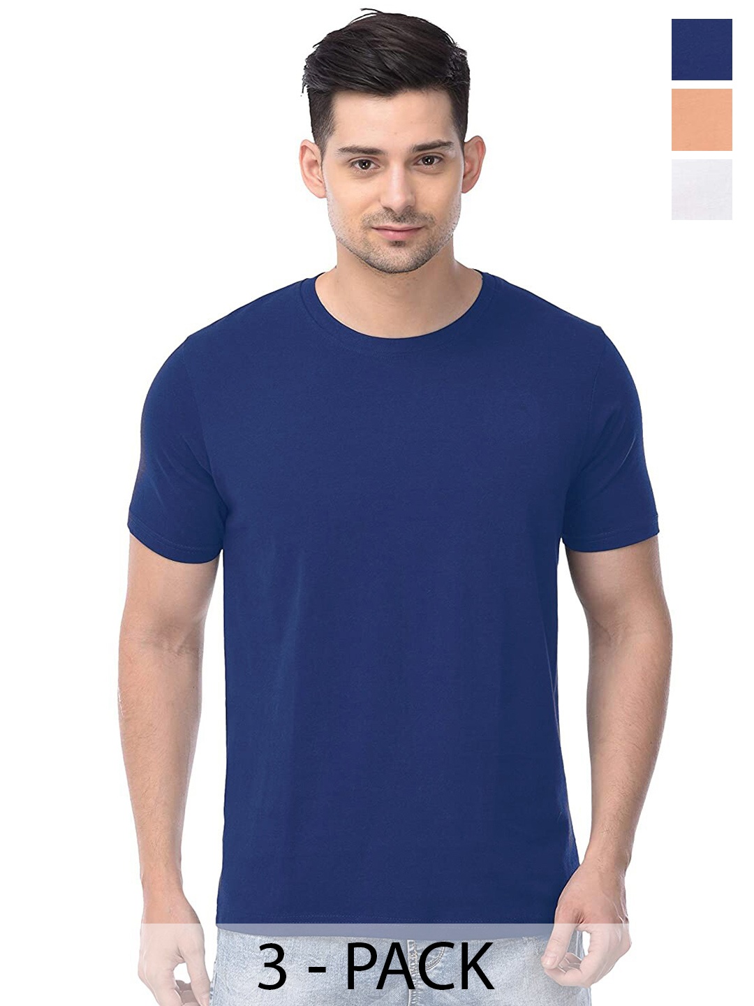 COLOR CAPITAL Unisex Pack Of 3 Cotton T-shirts, Blue